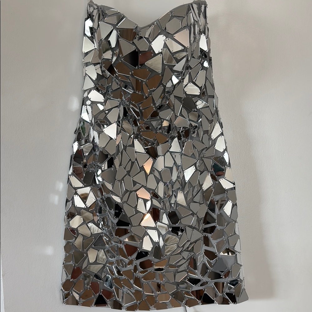 Sherri Hill Silver Sheath Sweetheart Dress